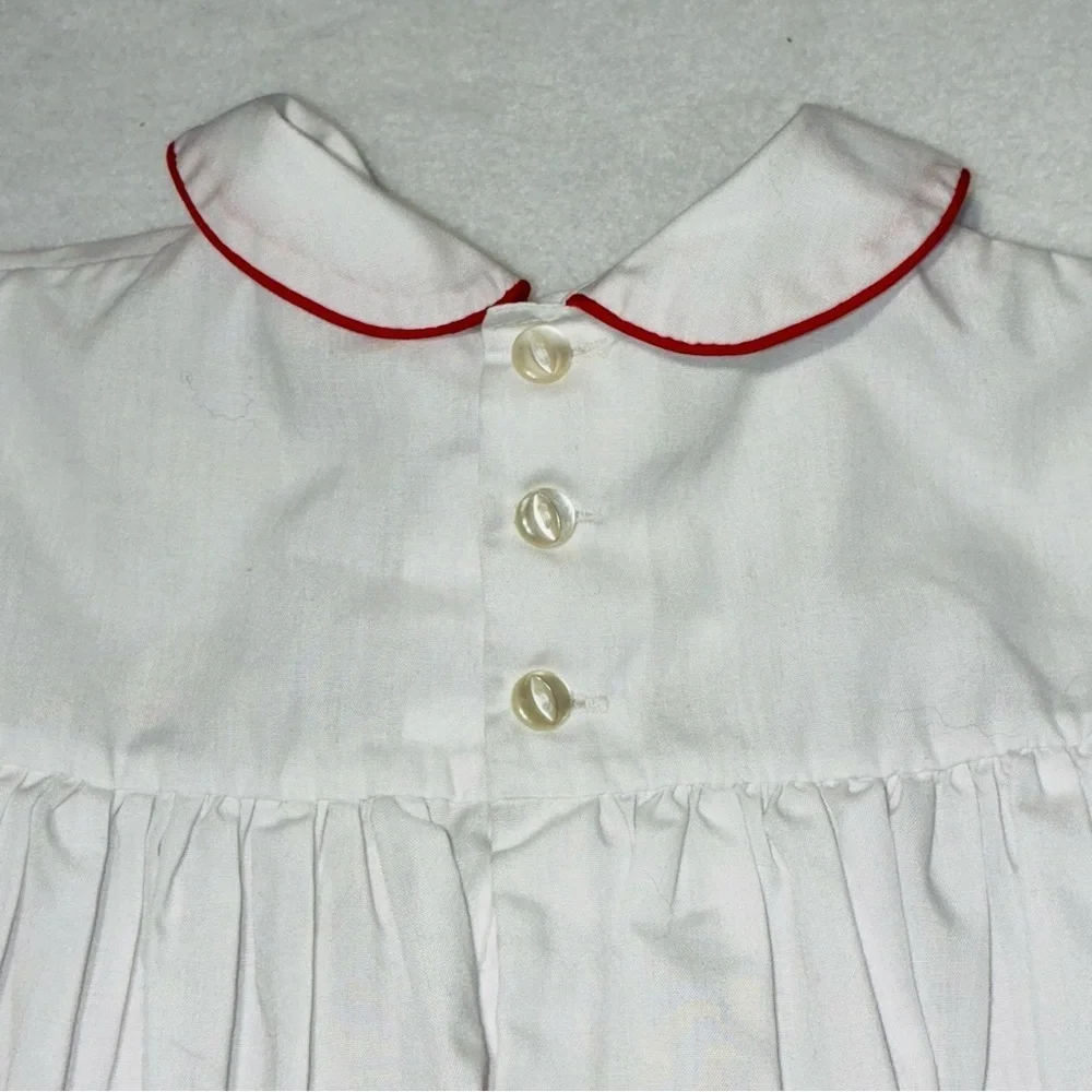Vtg Imperial Smocked Christmas White & Red Dress Embroidered Ribbon Sz 2